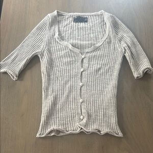 ASOS Gray Ribbed Button-Up Top